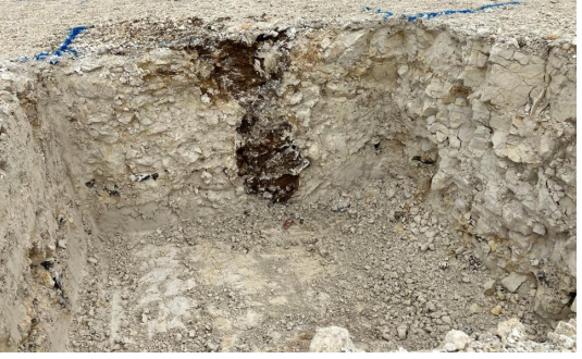 Foundation pit inspection in Chalk showing dissolution feature, High Wycombe
